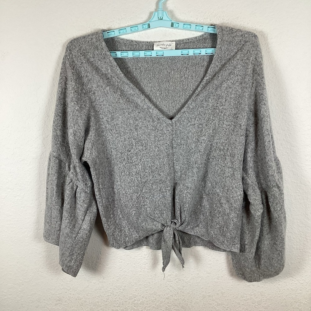 Lavender Field Womens T Shirt Top Sz L Long Sleeve Solid Gray Pullover Excellent